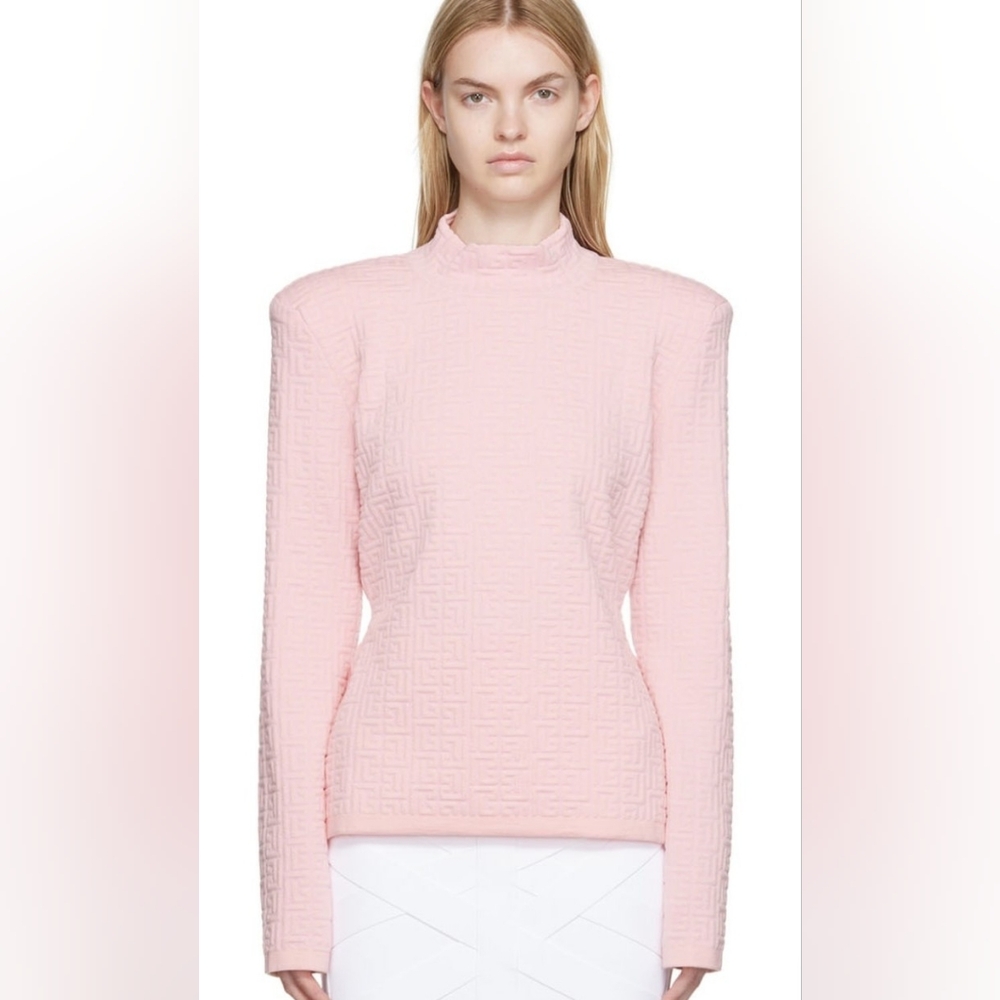 Balmain Light Pink Logo Knit Top